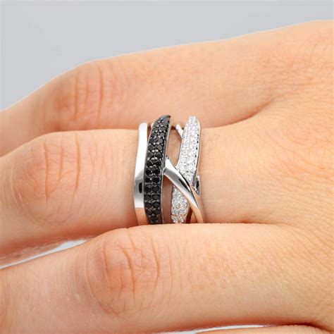 Bague AÉLYS en Argent 925 1000 et Oxyde Blanc et Noir AE BA6OZ0010