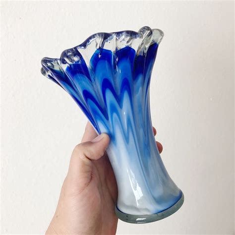 Vintage Mcm Handblown Murano Cobalt Blue Swirl Art Glass Swung Vase Mercari Vintage