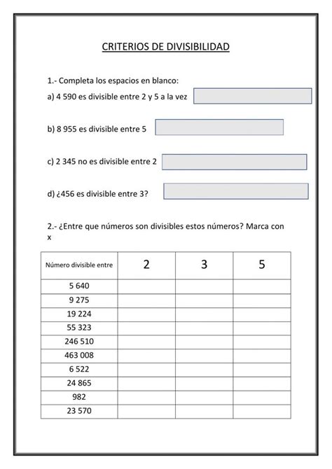 Criterios de divisibilidad worksheet Matemática Regras de