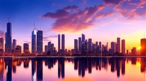 Premium AI Image | a scene of a city skyline during a vibrant sunset ...