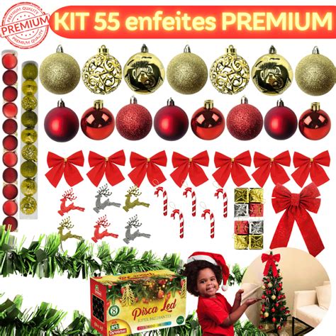 Kit Enfeites Para Árvore De Natal - Kit 55 Enfeites Para Árvore de Natal Bolinha 5 e 6cm Pisca Pisca Bivolt ...