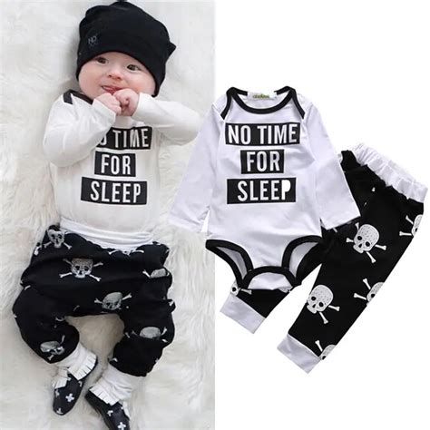 Newborn Kids Baby Girls Boys Clothes Set Tops Rompers Skull Pants ...