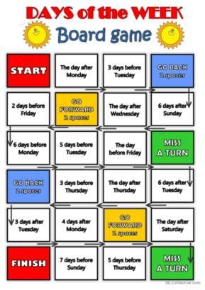 4 Days of the week, Board game, Speaking Practice English ES…