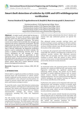 Smart Theft Detection Of Vehicles By Gsm And Gps With Fingerprint