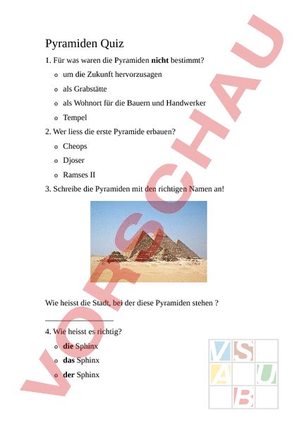 Arbeitsblatt Pyramiden Quiz Geschichte Altertum