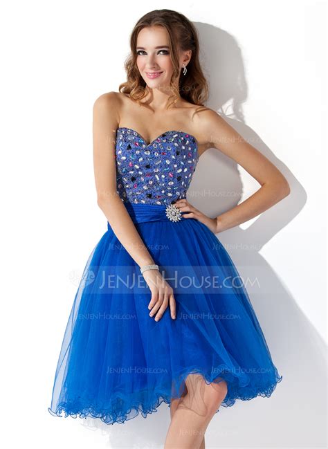 A Lineprincess Sweetheart Knee Length Tulle Homecoming Dress With Ruffle Lace Beading