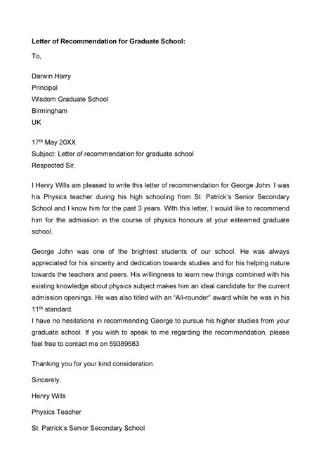 Sample Recommendation Letter For Student From Teacher Pdf