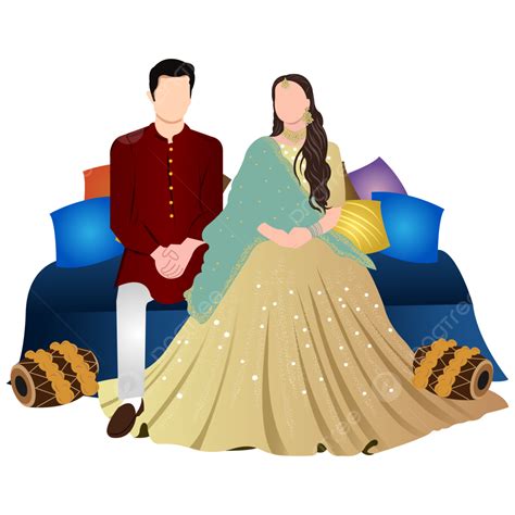 Indian Wedding Clipart Containing Bride And Groom Wearing Yellow Colour