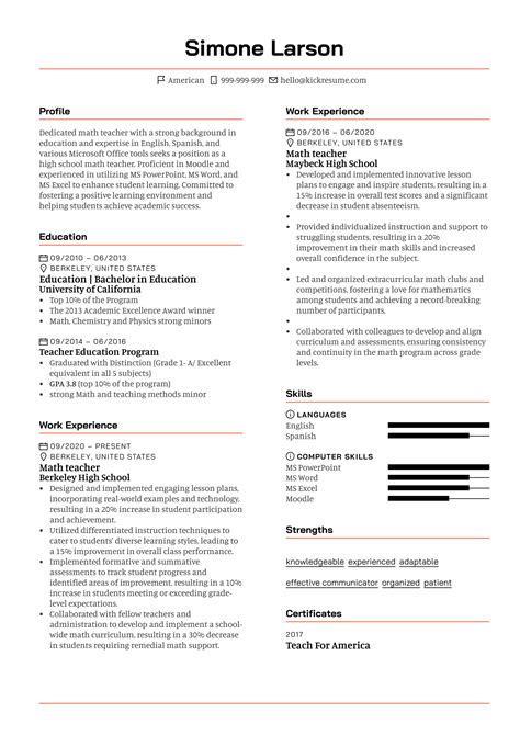 Math Coach Resume Sample