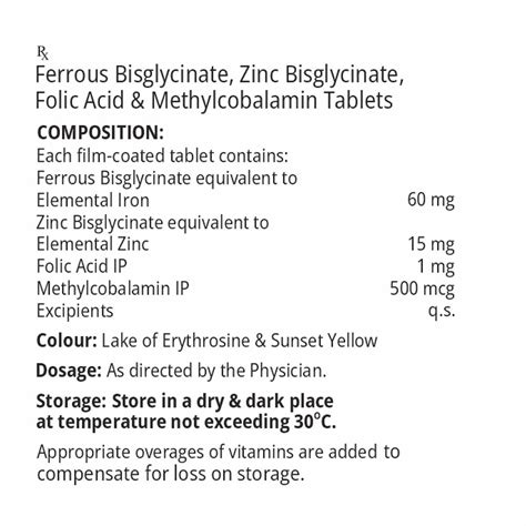 Mg Iron Tablets Of Ferrous Bisglycinate Zinc Folic Acid