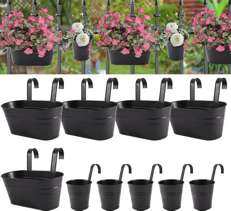 Amazon Hushee 9 Pcs Metal Iron Hanging Flower Pots Railing Planter