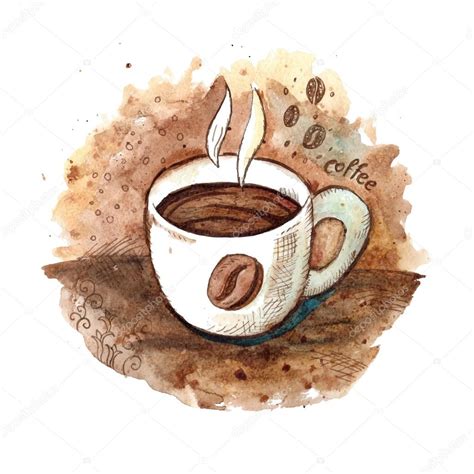 Hand Drawn Watercolor Coffee Cup Stock Vector Teploleta 73364971