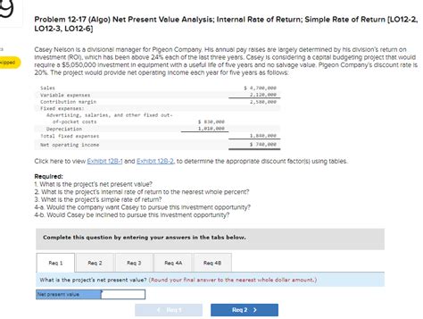 Solved Problem Algo Net Present Value Analysis Chegg