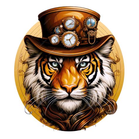 Premium Ai Image Steampunk Tiger Isolated On White Background