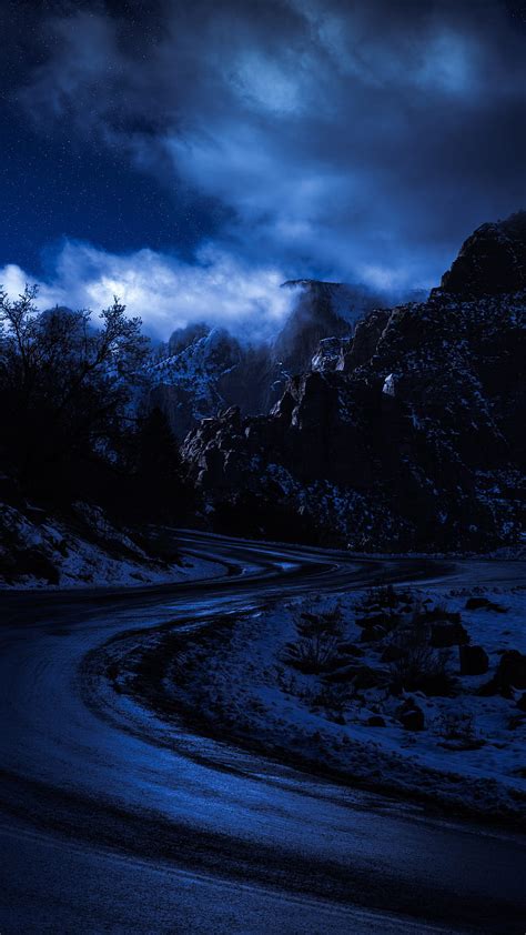 Road Mountain Night Starry Sky Hd Phone Wallpaper Peakpx