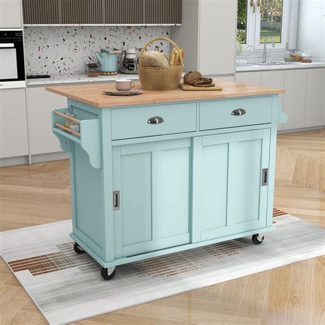 Buy Delicate Rolling Kitchen Island Cart With Rubber Wood Drop Leaf Countertop And Lockable