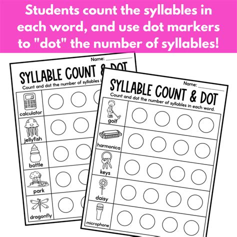 Syllables Count And Dot Dot Marker Worksheets Phonological Awareness Made By Teachers