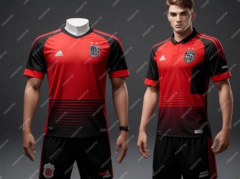 Camiseta roja y negra de fútbol o plantilla de fútbol para el club de