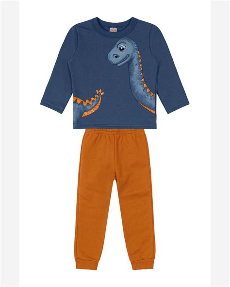 Riachuelo Conjunto Em Moletom Infantil Menino Dinossauro Azul Brandili