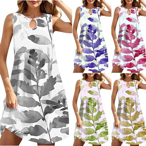 Vbtapa Plus Size Sundresses For Women Floral Print Sleeveless Keyhole