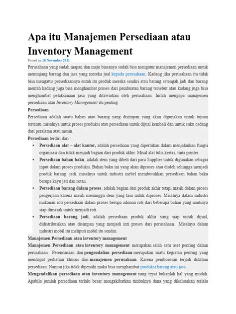 Apa Itu Manajemen Persediaan Management Pdf