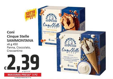 Sammontana Coni Cinque Stelle Panna Cioccolato Croccantino X6 G 450