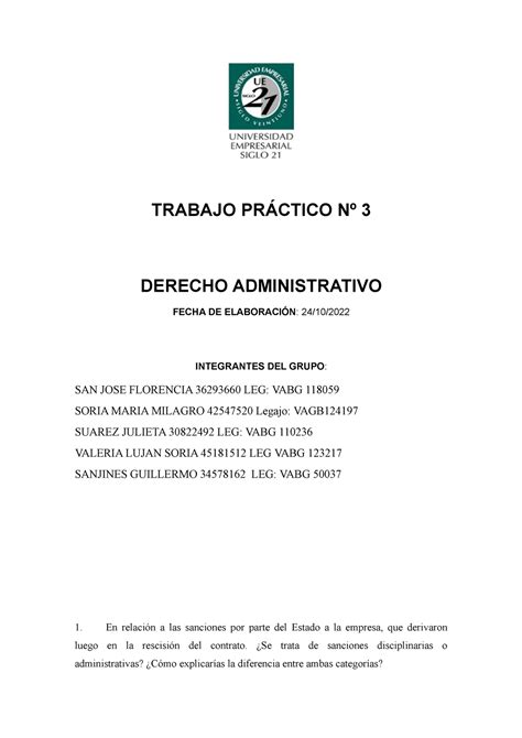 Tp Derecho Adm Aprobado Trabajo Pr Ctico N Derecho