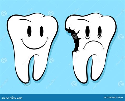 Caras De La Diversión En Caries Sanas Y Decaídas De Los Dientes