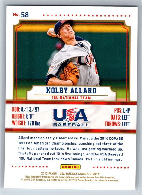 Panini Usa Baseball Stars Stripes Kolby Allard Rookie Rc Ebay