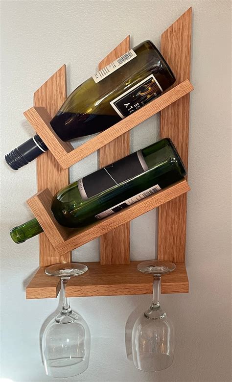 Decorative Handcrafted Oak Wall Mounted Wine And Wine Glass Holder Etsy