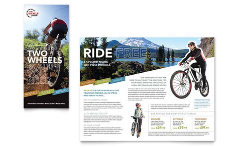 Bike Rentals And Mountain Biking Tri Fold Brochure Template Design