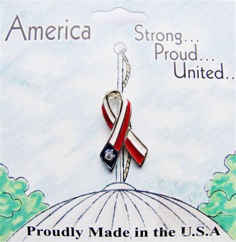 Support America American Flag Ribbon Pin, Genuine Austrian Crystals