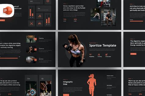 Dark Minimalist Sportize PowerPoint Template Incl. profile & portfolio - Envato Elements