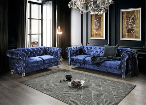 U Crushed Blue Velvet Living Room Set By Global Furniture