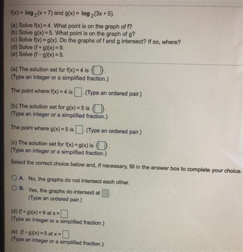 Solved Fx Log 2x 7 And Gx Log 23x5 A Solve