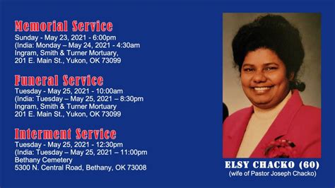 Funeral Service Of Elsy Chacko 60 Wife Of Pastor Joseph Chacko Live