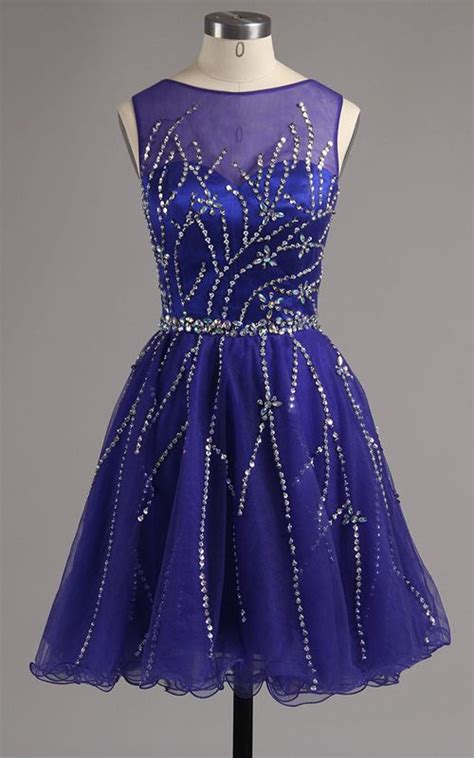 Purple A Line Scoop Neckline Satin Tulle Mini Beading Short Homecoming