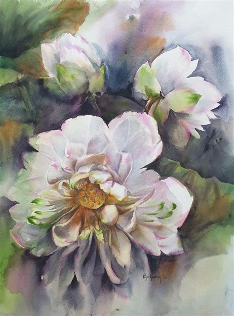 White Lotus painting by Puja Kumar | ArtZolo.com