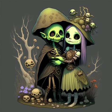 KREA AI Goblin Girl Druid Hugging A Smaller Skeleton Girl