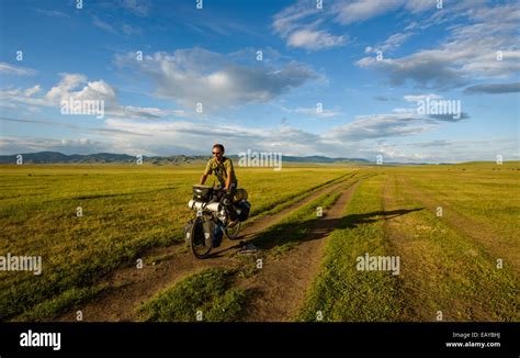 Cycling In The Mongolian Steppe Mongolia Stock Photo Alamy