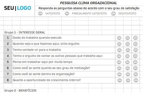 Formulário De Pesquisa De Clima Organizacional Smart Planilhas