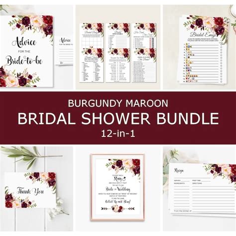 Burgundy Bridal Shower Game Bundle Games Package Fall Winter Etsy