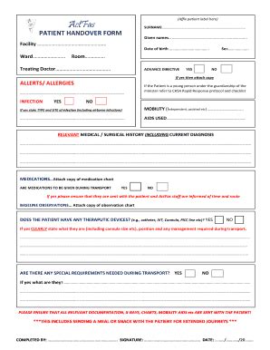 Fillable Online Handover Form Actfastraining Fax Email Print Pdffiller