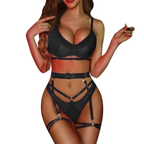 XZHGS Lingerie Set Lingerie Set For Women 4 Piece Strappy Push Up