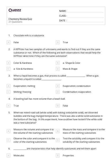 50 Chemistry Worksheets For 7th Grade On Quizizz Free Printable