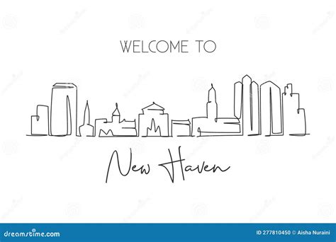 One Single Line Drawing New Haven City Skyline Connecticut World