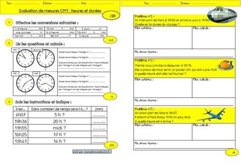 Une évaluation sur les durées CM1 Cm1 Mathématique cm1 Cm1 cm2
