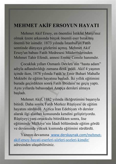 Mehmet Akif Ersoy Hayat Eserleri Iirleri S Zleri Kimdir