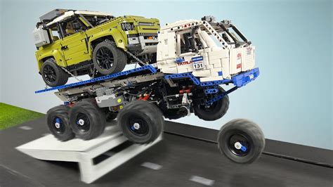 Land Rover Defender On Truck Vs Ramps Lego Technic Cars Crash Youtube