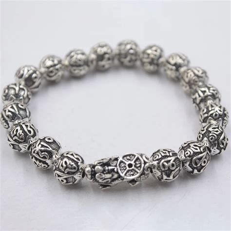 Real S999 Cadena De Plata Mujer Hombre Suerte Pixiu Sutra Cuenta Retro